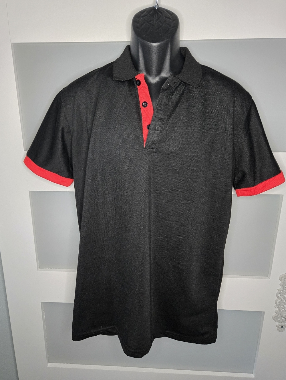 Shein Black Polo Shirt with Red Trim